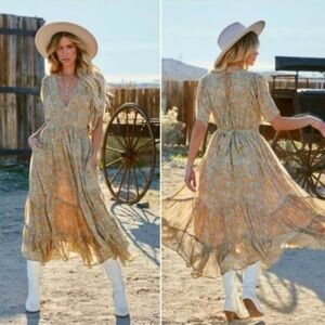 Storia Tan and Cream Tiered Maxi Sundress